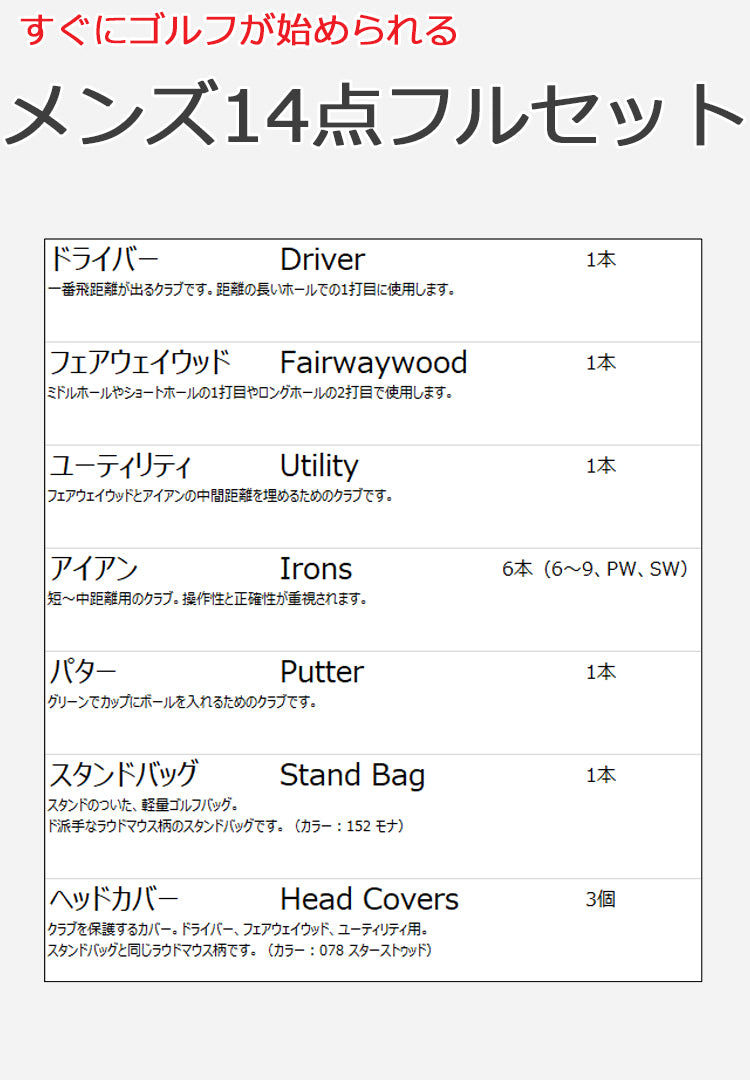 ラウドマウス ゴルフ クラブセット メンズ 15点 フル セット